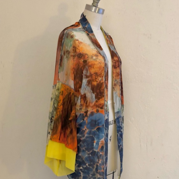 Jean Paul Gaultier 90s Rare Multicolor Kimono Top/Duster mesh wide flared sleeve - Picture 5 of 12